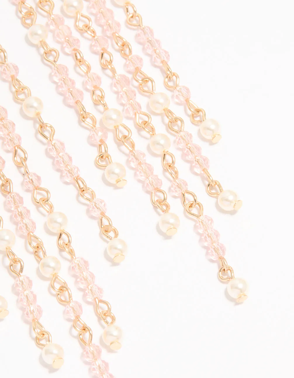 Gold Pearl & Pink Beaded Drop Earrings