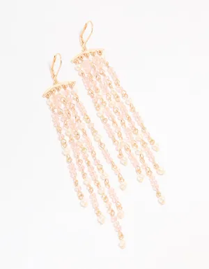 Gold Pearl & Pink Beaded Drop Earrings