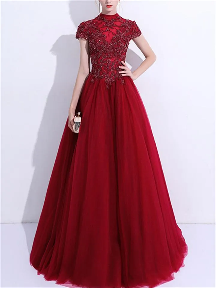 Gorgeous Applique Back Cutout Lace Ball Gown for Prom