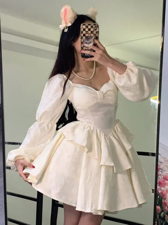 Gothic Lolita Dresses Ruffles Tiered Black Ecru White
