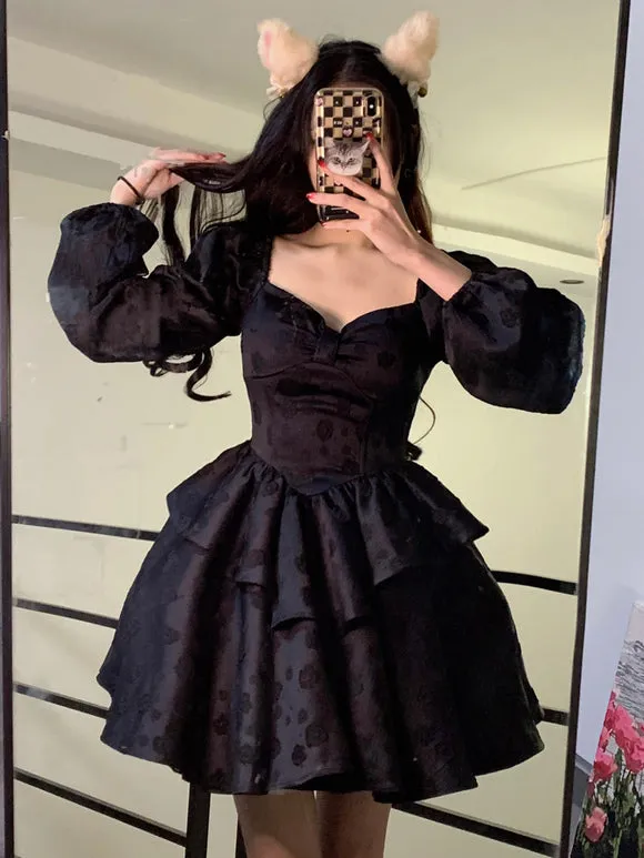 Gothic Lolita Dresses Ruffles Tiered Black Ecru White