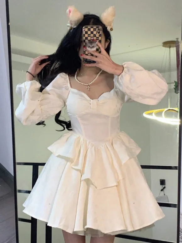 Gothic Lolita Dresses Ruffles Tiered Black Ecru White