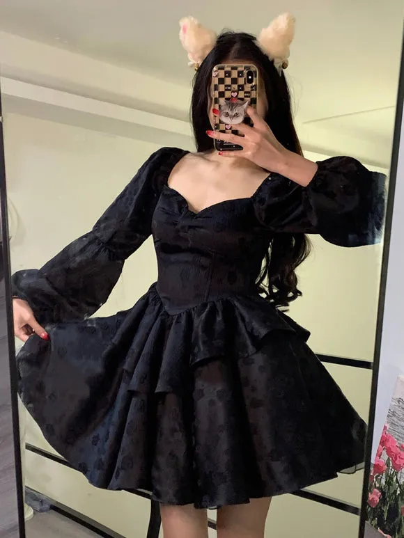 Gothic Lolita Dresses Ruffles Tiered Black Ecru White