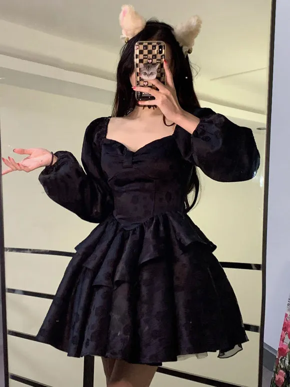 Gothic Lolita Dresses Ruffles Tiered Black Ecru White