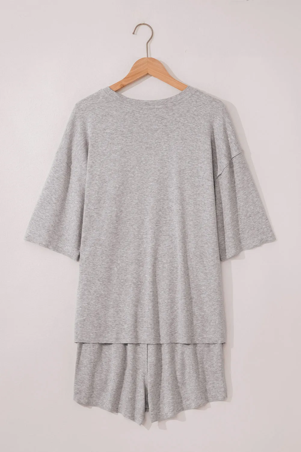 Gray Solid Color Loose Tee 2 Piece Shorts Set