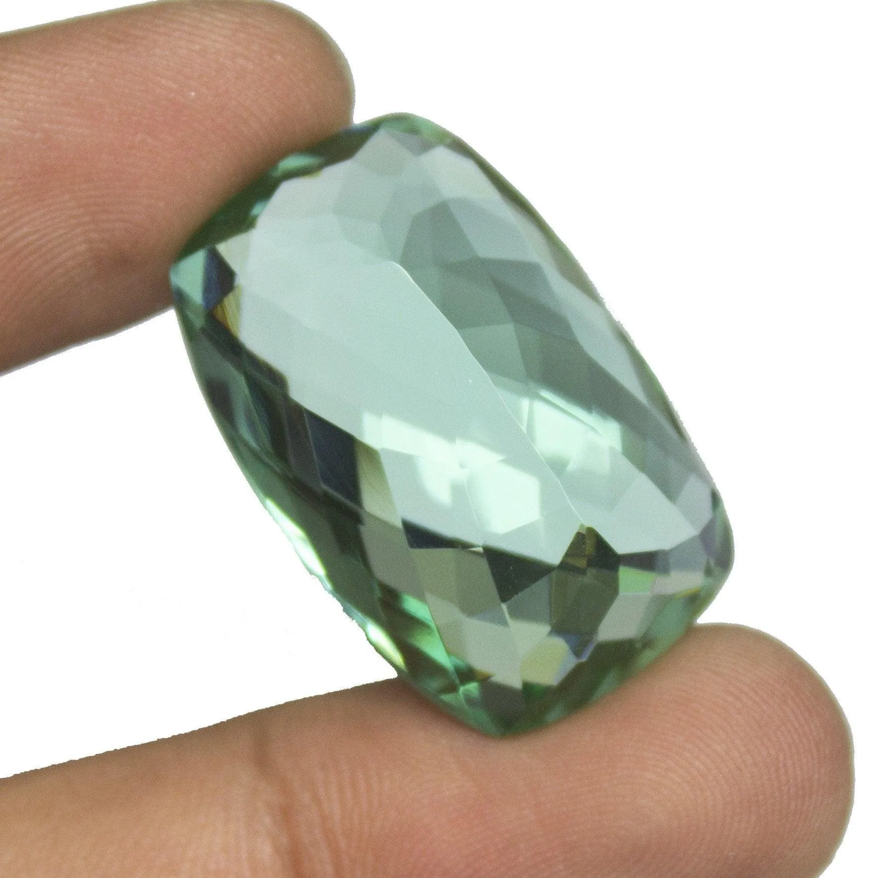 Green Fluorite Quartz Cushion Checker Cut Loose Gemstone, 30x20x14mm, 53ct aprrox