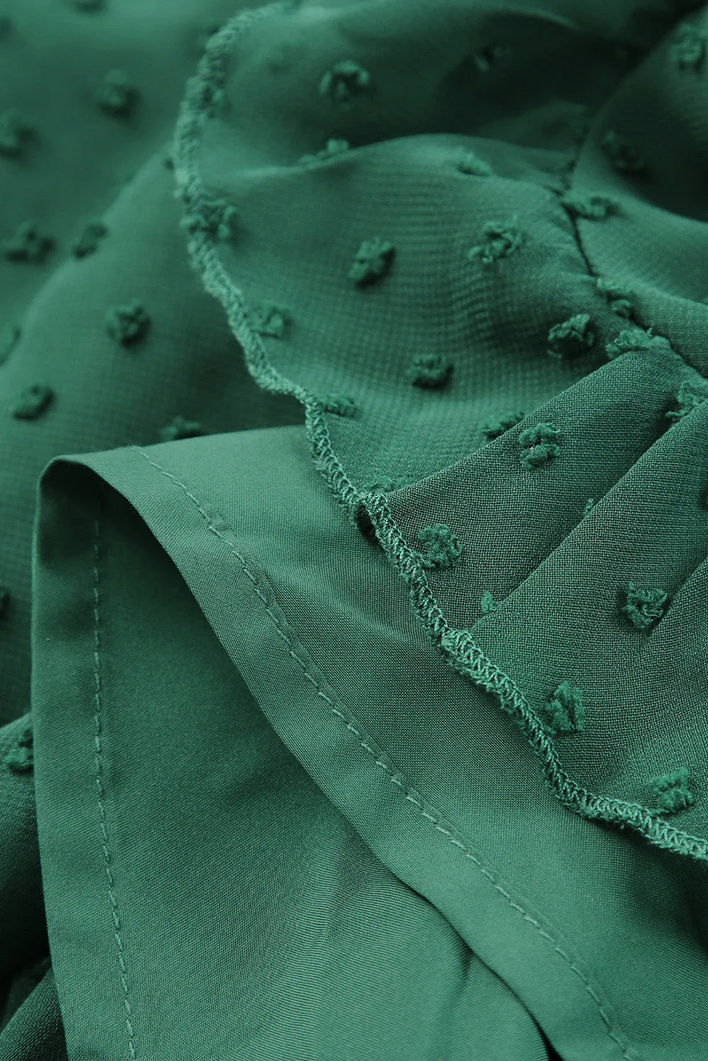 Green Plus Size Swiss Dot Puff Sleeve Wrap Dress