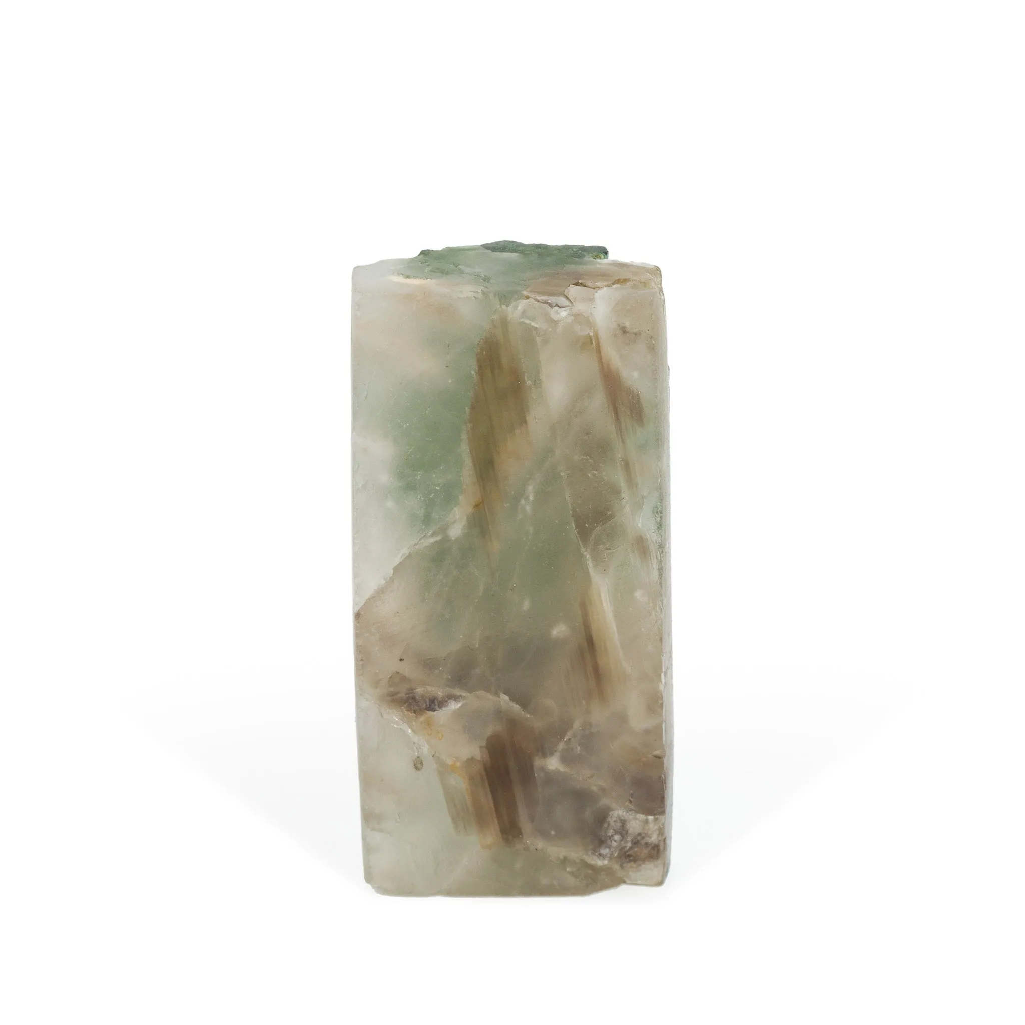 Green Tourmaline in Quartz 53 Carat Natural Crystal Cabochon