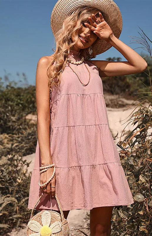 Halter Neckline Mini Dress with Tiered Design
