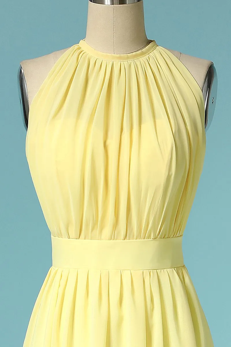 Halter Yellow Chiffon Long Bridesmaid Dress
