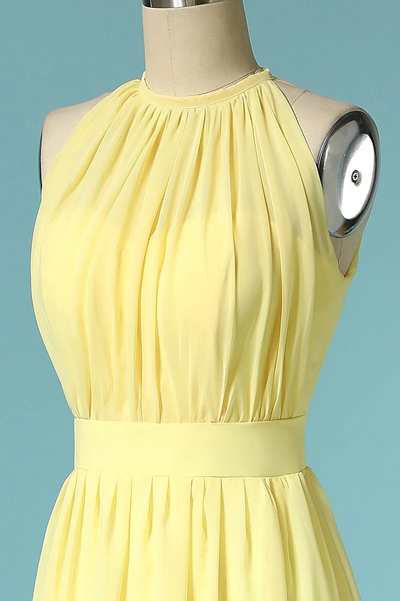 Halter Yellow Chiffon Long Bridesmaid Dress
