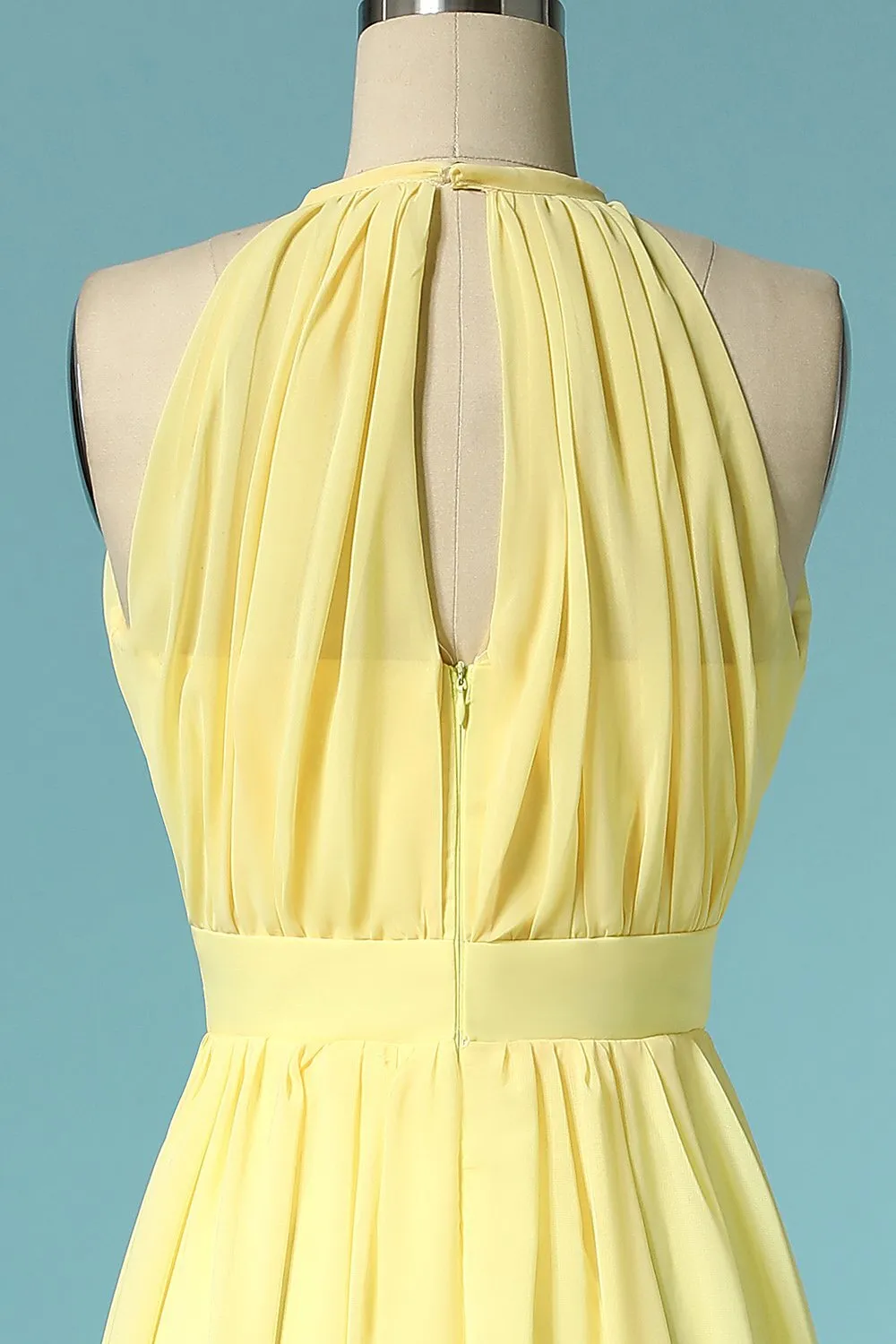 Halter Yellow Chiffon Long Bridesmaid Dress