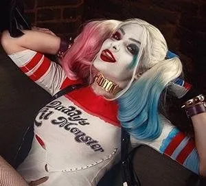 Harley Quinn Suicide Squad Daddy's Little Monster Synthetic Wavy Blonde Pink Blue Wig 22" Non Lace Front Human Hair Feel Drag Queen