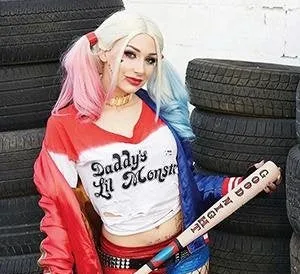 Harley Quinn Suicide Squad Daddy's Little Monster Synthetic Wavy Blonde Pink Blue Wig 22" Non Lace Front Human Hair Feel Drag Queen