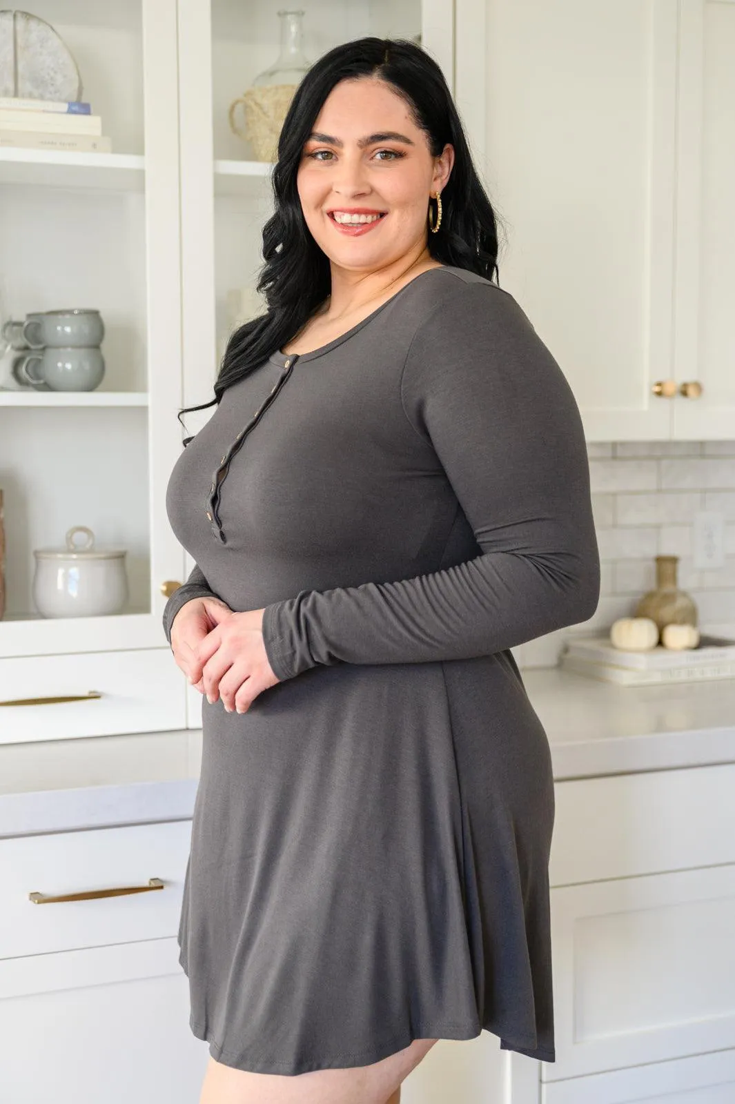 Hazel Blues® | Long Sleeve Button Down Dress In Ash Gray