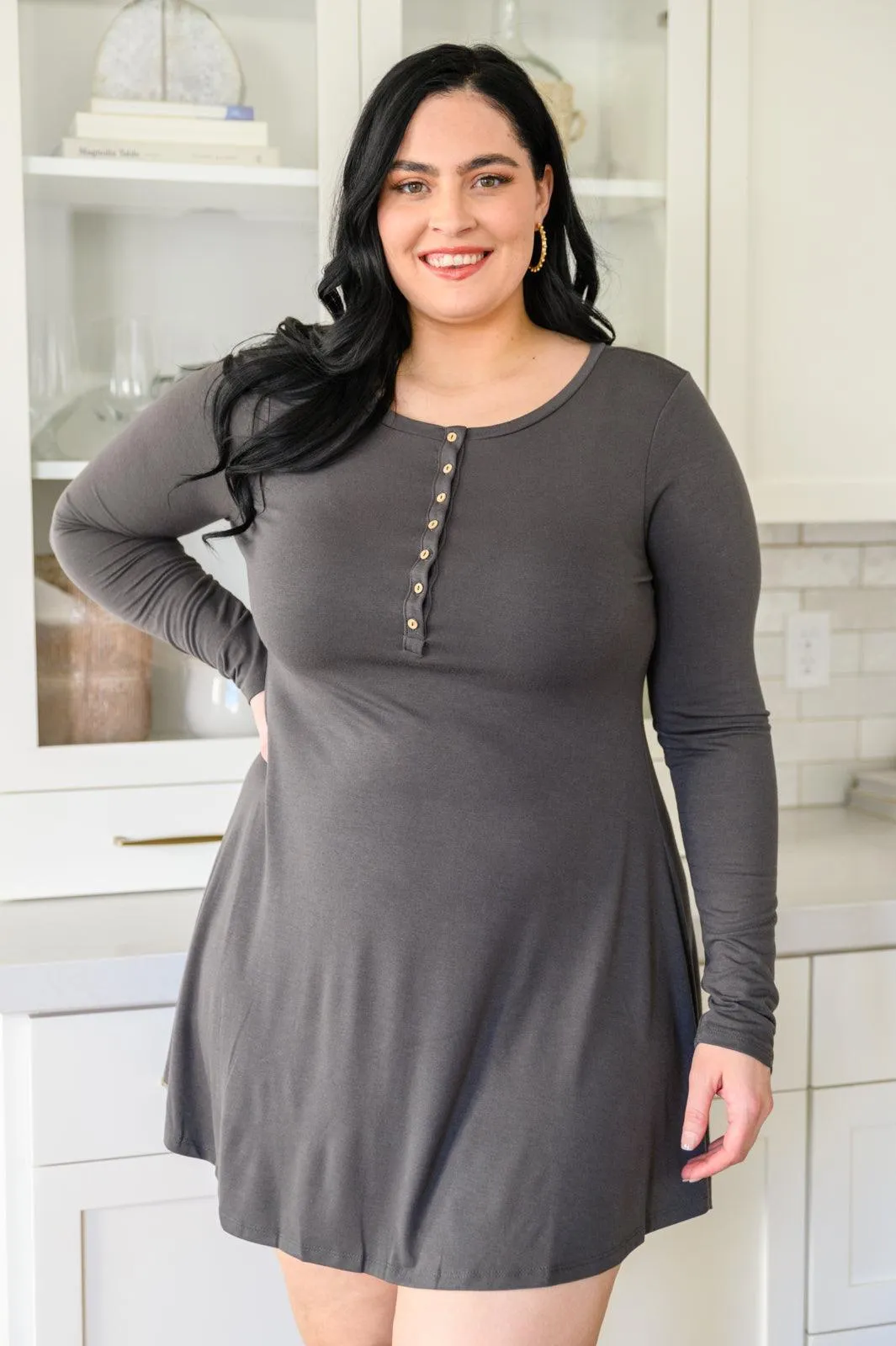 Hazel Blues® | Long Sleeve Button Down Dress In Ash Gray