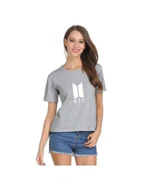 Heather Grey BTS Cotton Printed T-Shirt For Women