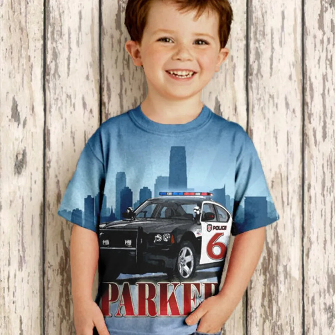 HPSP Shirt, Personalized 3D Shirt For Kids, Police Car Shirt, Personalized Boys Policeman Birthday T-Shirt, Number Shirt