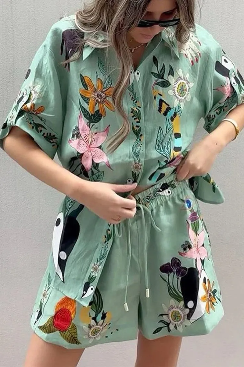 HUP1049 Collared Top & Shorts Set