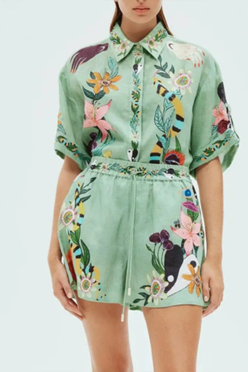 HUP1049 Collared Top & Shorts Set