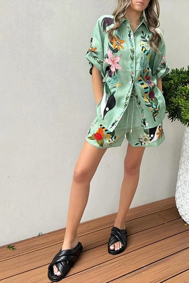 HUP1049 Collared Top & Shorts Set