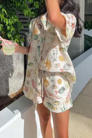 HUP1189 Beach Print Top & Shorts Set