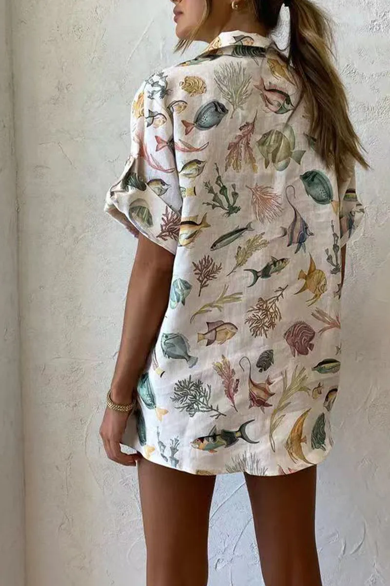 HUP1189 Beach Print Top & Shorts Set
