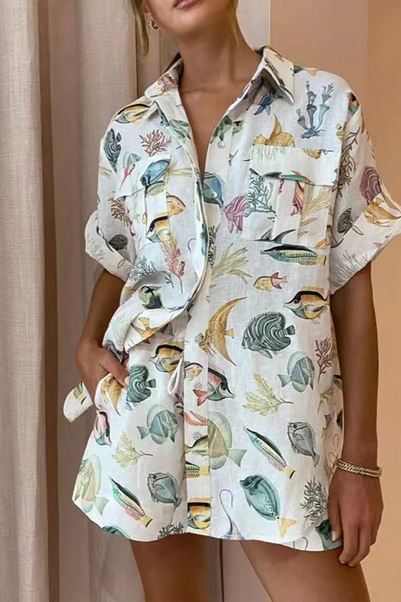 HUP1189 Beach Print Top & Shorts Set