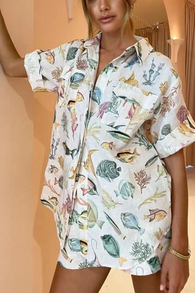 HUP1189 Beach Print Top & Shorts Set