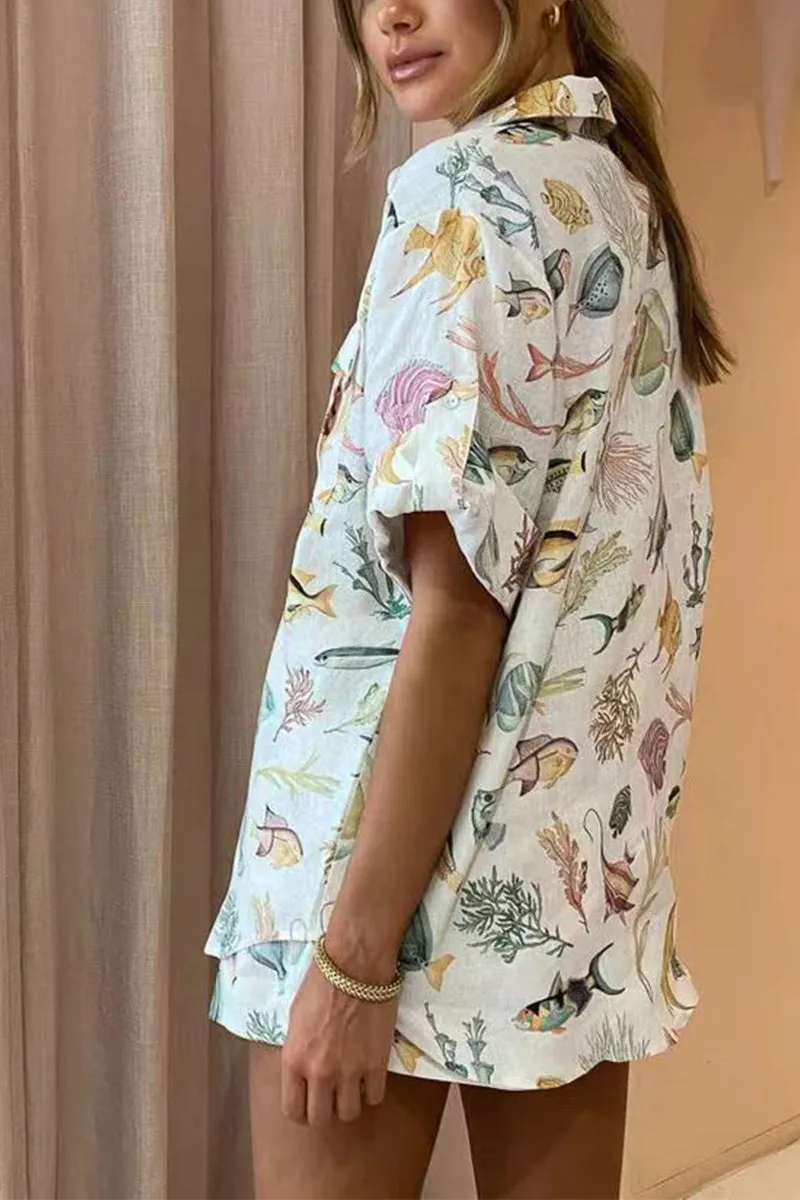 HUP1189 Beach Print Top & Shorts Set