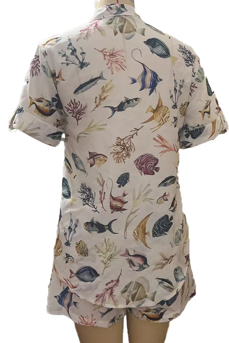 HUP1189 Beach Print Top & Shorts Set