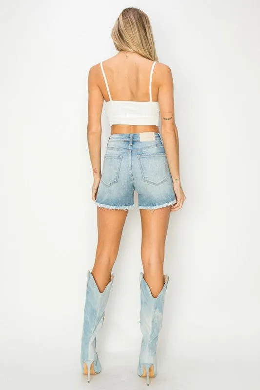 Hybrid Fabric Natural Distressed Jean Shorts L-XL