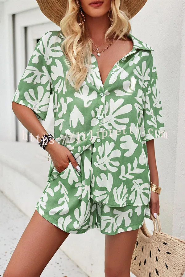 Irregular Printed Temperament Commuter Lapel Shorts Set