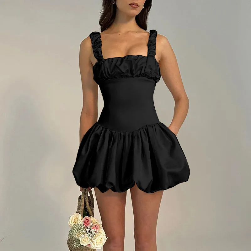 JazzHer hoco dresses Yl24068 Summer 2024 New Strap Short Skirt Style French Fashion Pleated Fluffy Dress