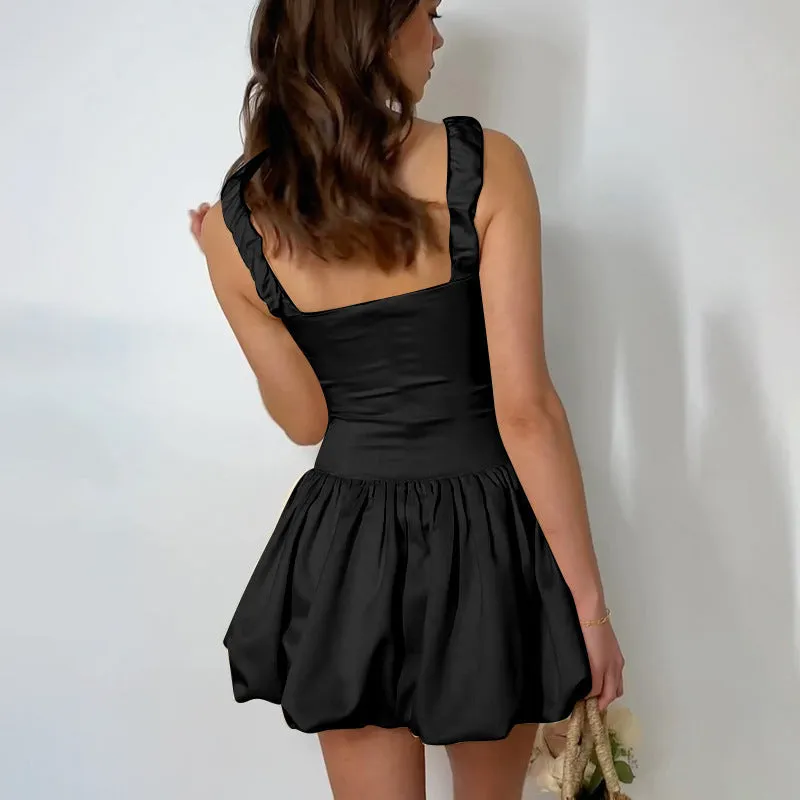 JazzHer hoco dresses Yl24068 Summer 2024 New Strap Short Skirt Style French Fashion Pleated Fluffy Dress