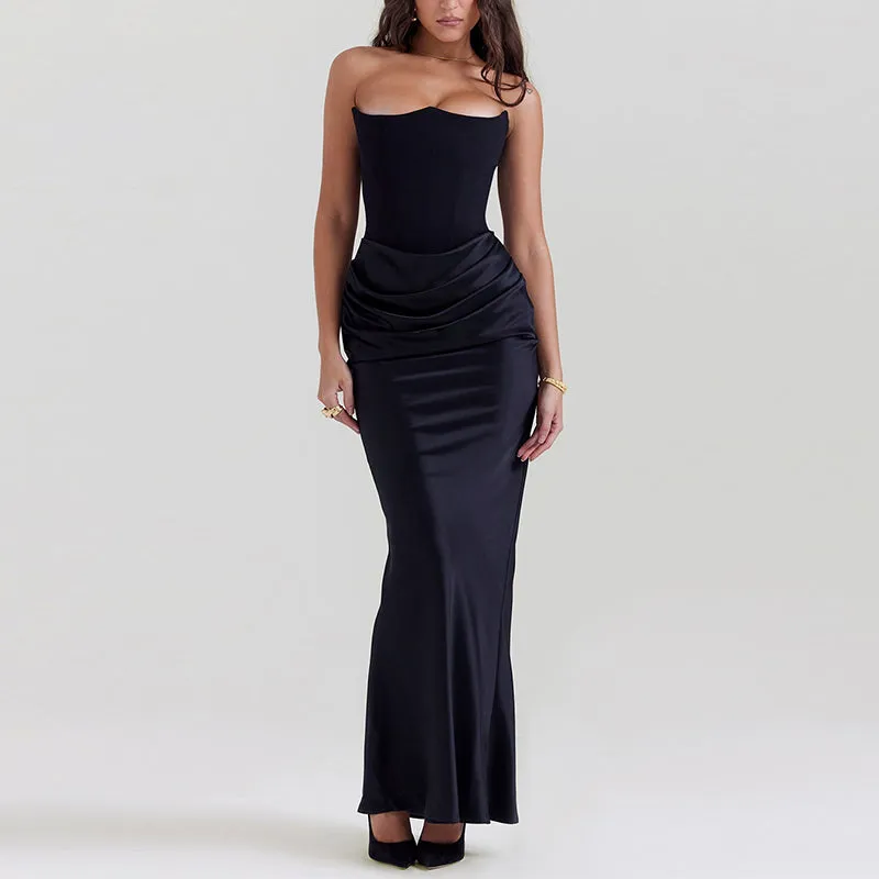 JazzHer Sexy Patchwork Strapless Long Dress Women Slim Sleeveless Backless Hip Package Mermaid Party Dresses Lady New Party Evening Gown