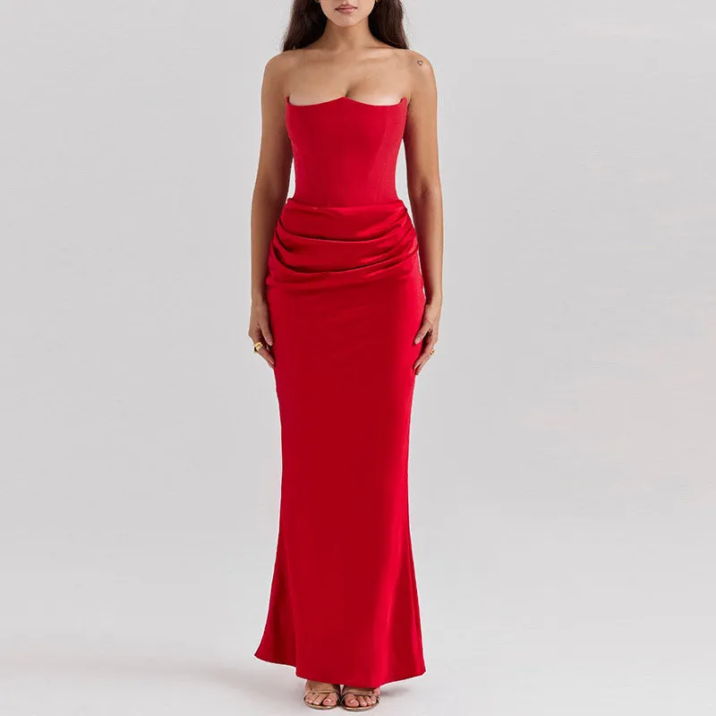 JazzHer Sexy Patchwork Strapless Long Dress Women Slim Sleeveless Backless Hip Package Mermaid Party Dresses Lady New Party Evening Gown