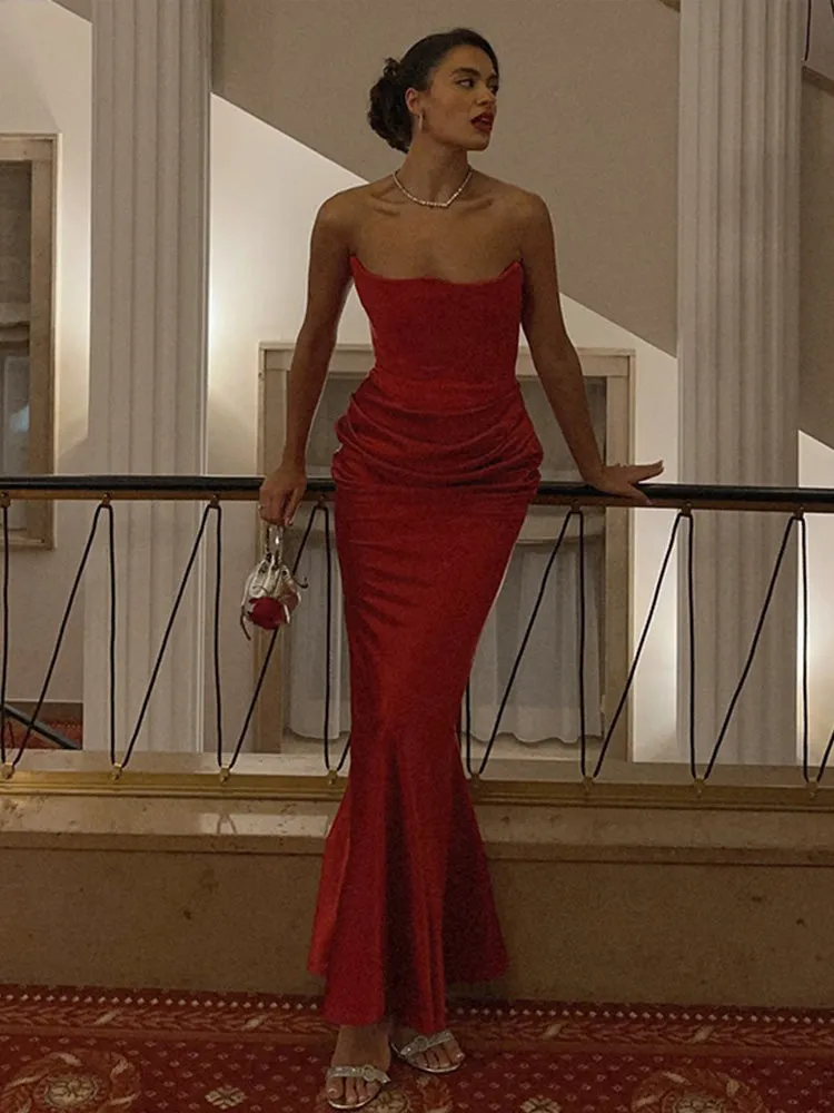 JazzHer Sexy Patchwork Strapless Long Dress Women Slim Sleeveless Backless Hip Package Mermaid Party Dresses Lady New Party Evening Gown