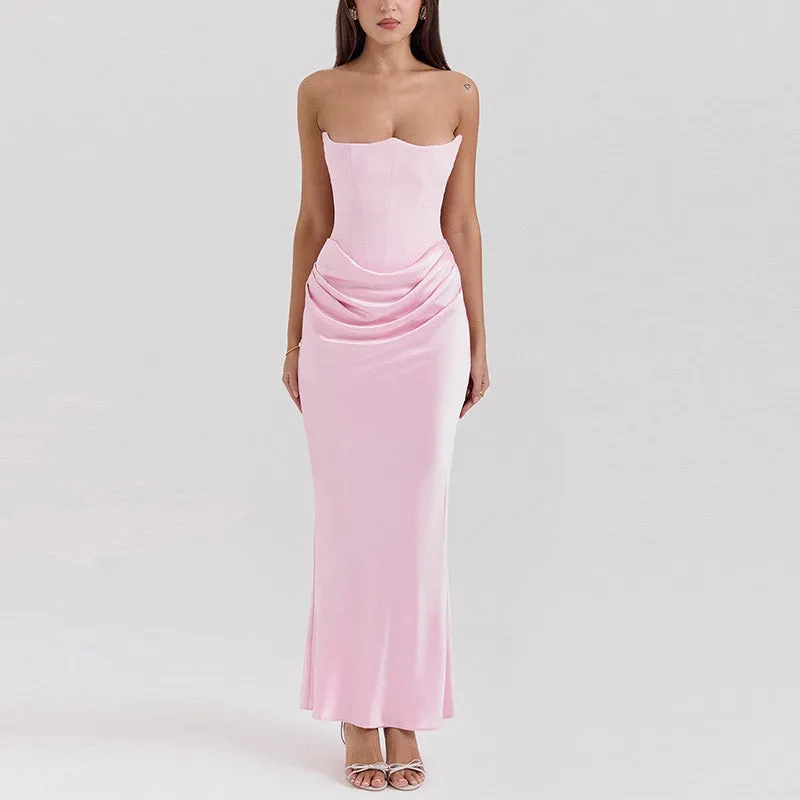 JazzHer Sexy Patchwork Strapless Long Dress Women Slim Sleeveless Backless Hip Package Mermaid Party Dresses Lady New Party Evening Gown