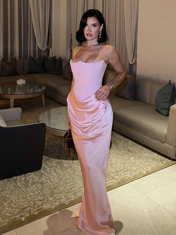 JazzHer Sexy Patchwork Strapless Long Dress Women Slim Sleeveless Backless Hip Package Mermaid Party Dresses Lady New Party Evening Gown