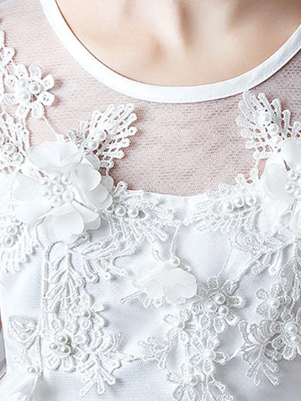 Jewel Neck Tulle Sleeveless Princess High Low Short Embroidered Kids Social Party Dresses