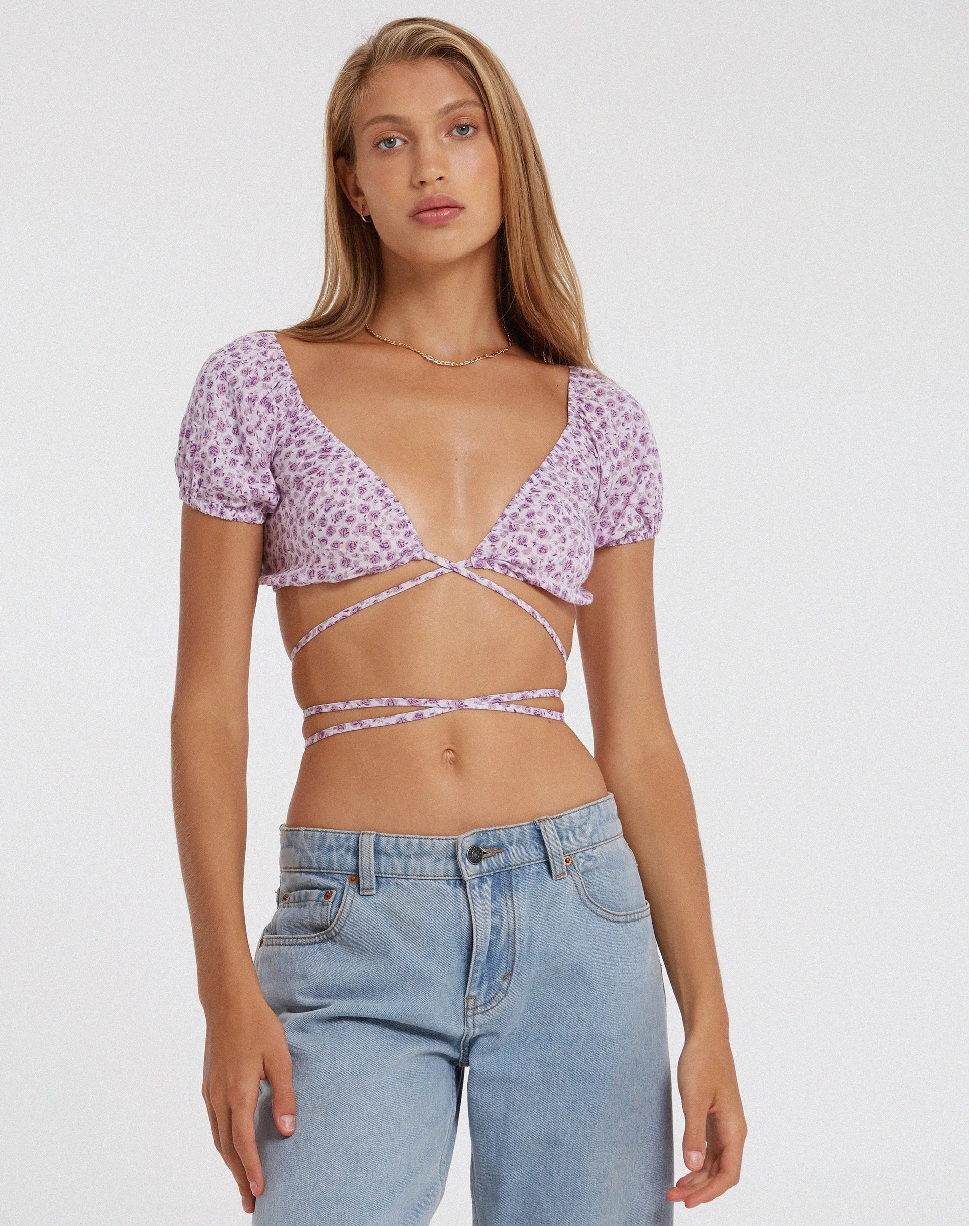 Jiena Crop Top in Ditsy Rose Lilac