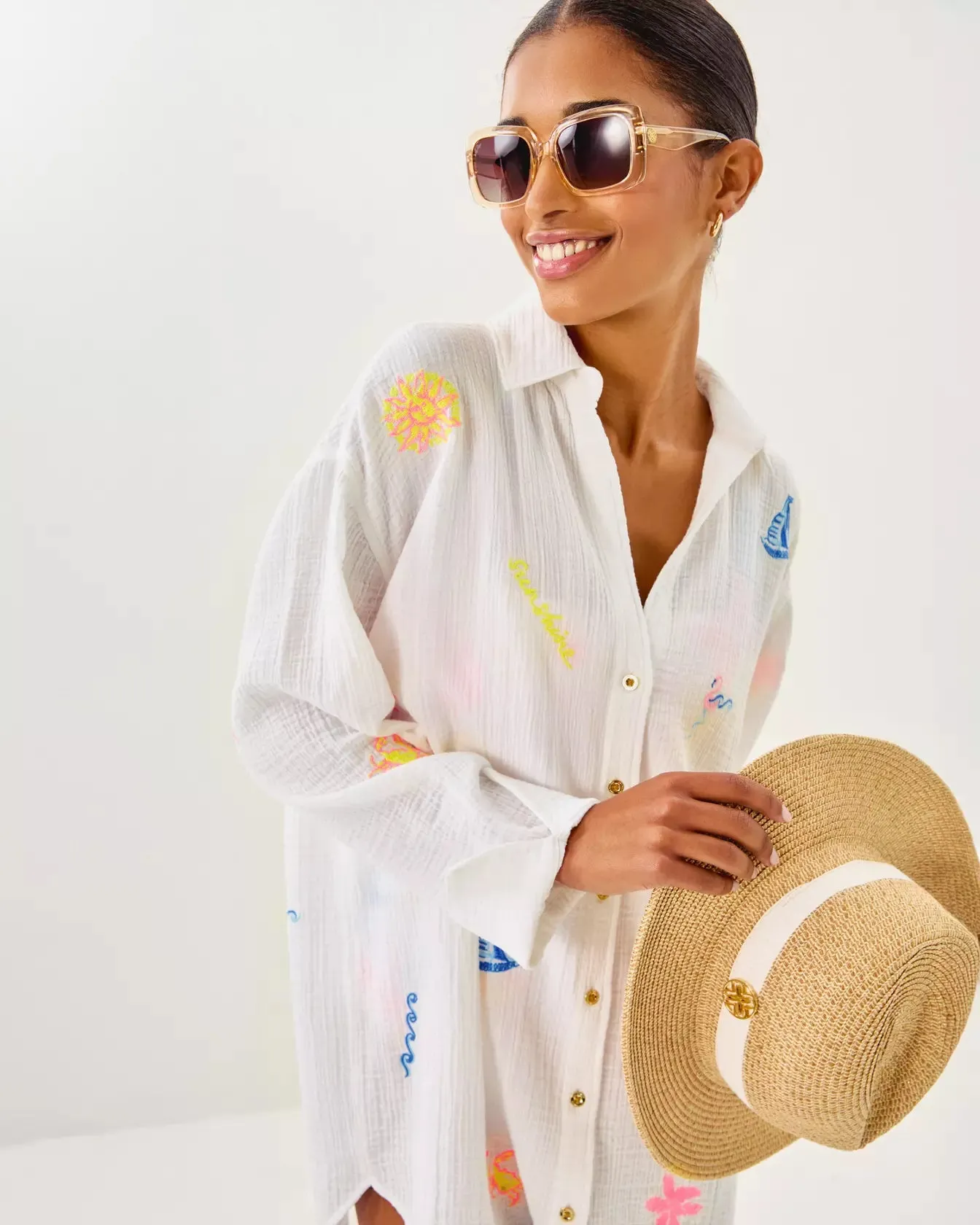 KWITNEY EMBROIDERED LONG SLEEVE COVERUP