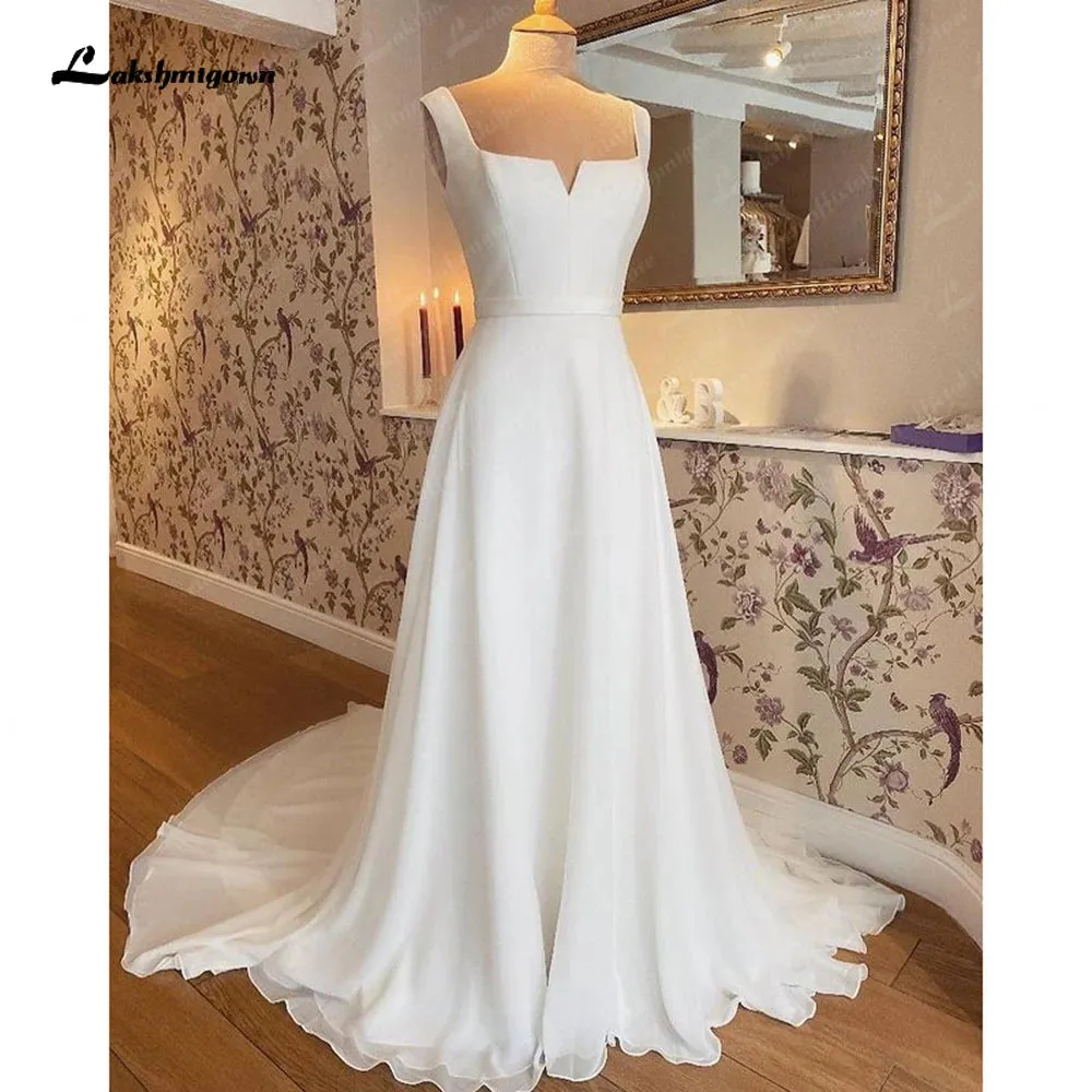 Lakshmigown Chiffon Long Boho Beach Wedding Dresses2023 Civil Bridal Tank A Line Wedding Gowns Robe Femme