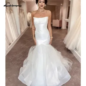 Lakshmigown Strapless Mermaid Organza Boho Wedding Dress 2025 Off White Ruched Beach Bridal Gowns vestidos para mujer