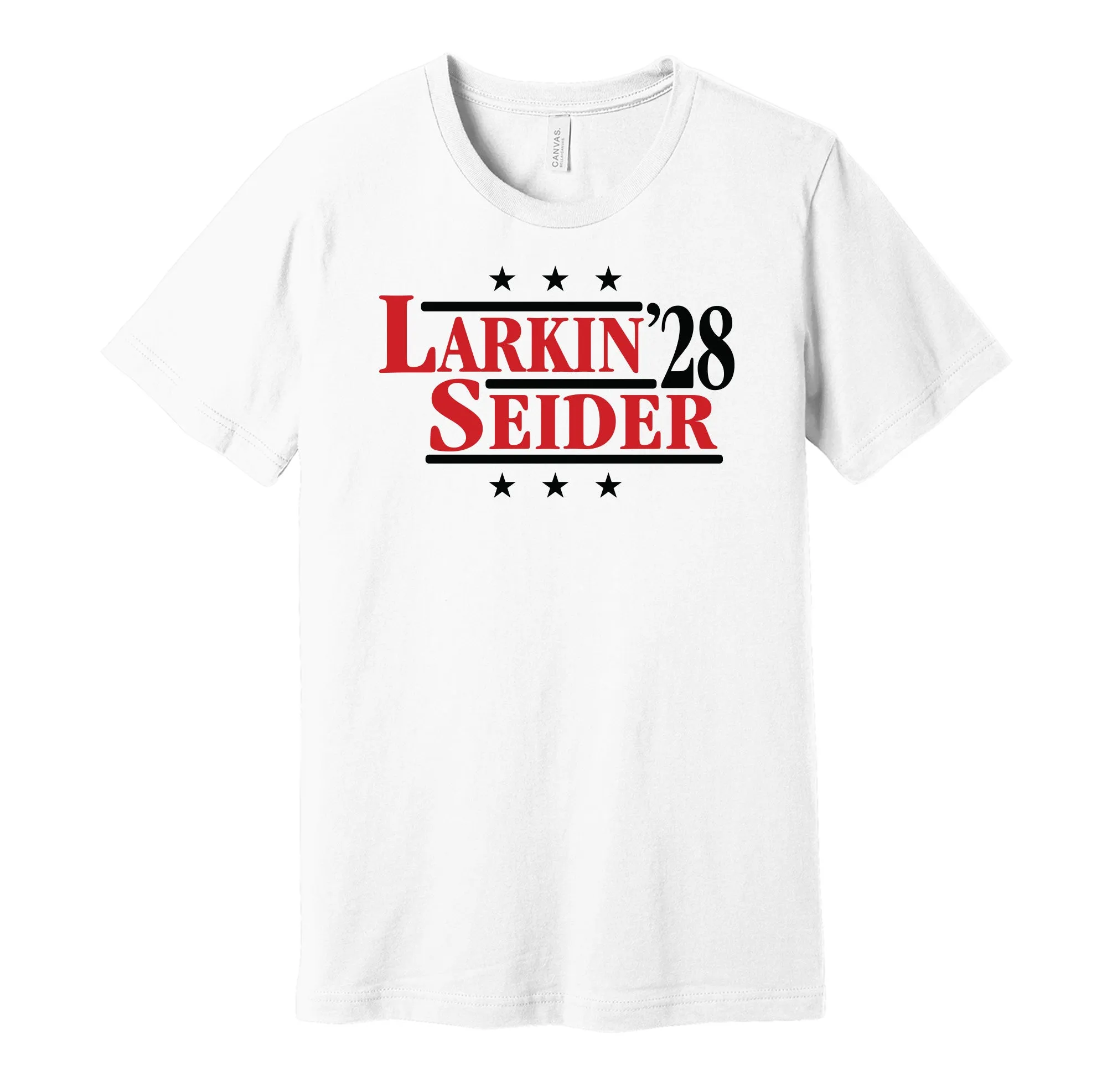Larkin & Seider '28 - Detroit Hockey Political Campaign Parody T-Shirt - Hyper Than Hype Shirts