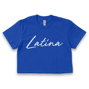 'Latina' Script Crop Top Shirt - Royal Blue - Premium Ring-Spun Cotton