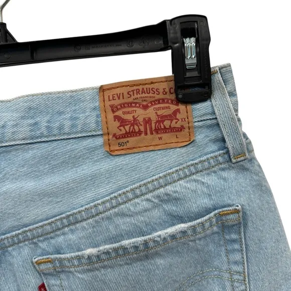 LEVI'S 501 Light Wash Distressed Cotton Blue Denim Shorts | W30