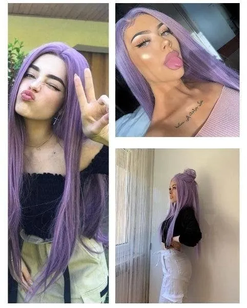 Lilac purple straight heat resistant 26" | trendy wigs | synthetic top quality heat resistant fiber | human hair feel | free shipping on 35 