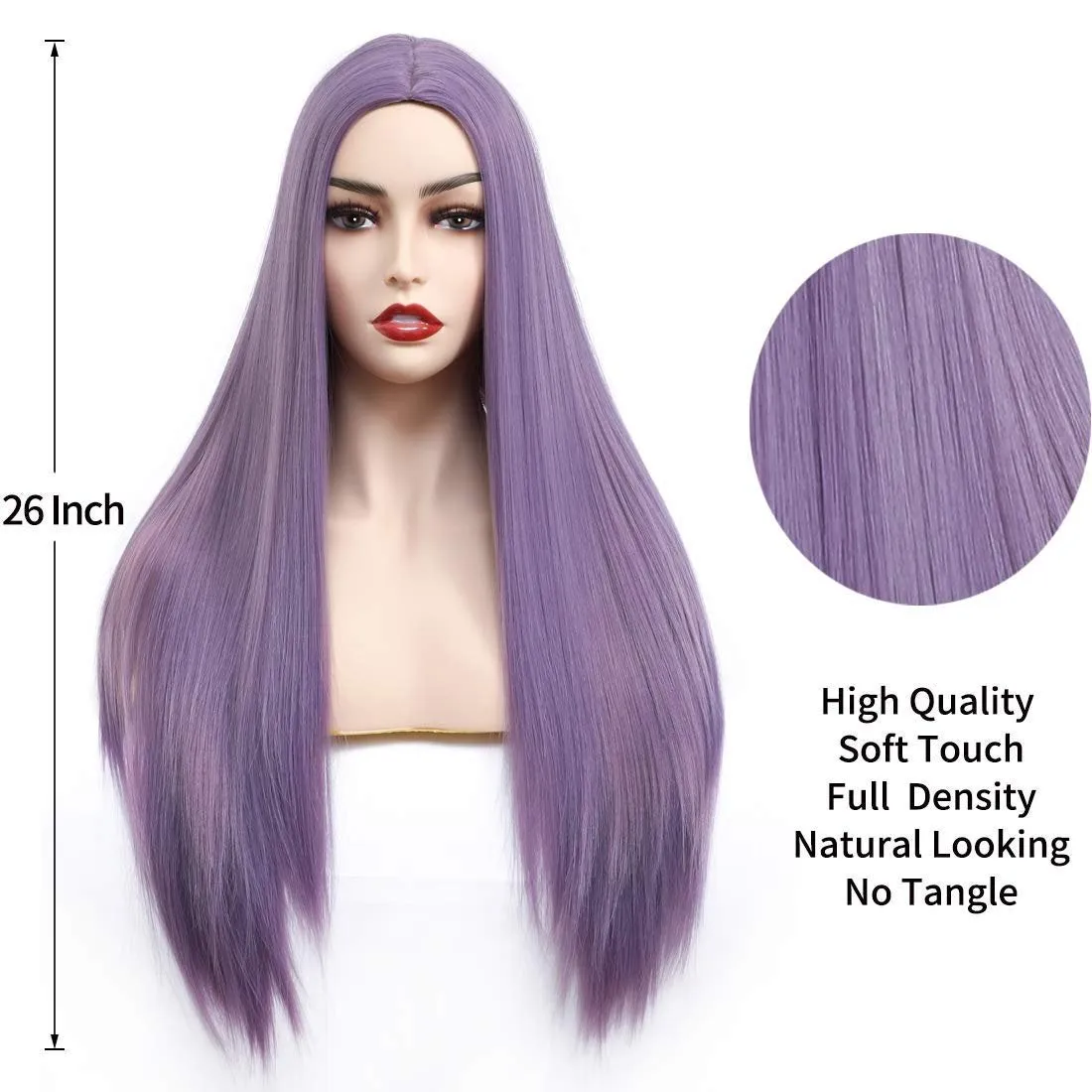 Lilac purple straight heat resistant 26" | trendy wigs | synthetic top quality heat resistant fiber | human hair feel | free shipping on 35 